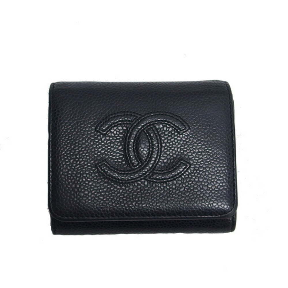 CHANEL Authentic Black Caviar Leather Wallet